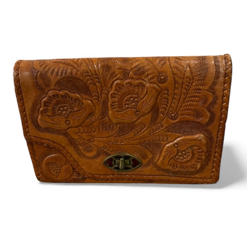 Vintage Handmade Tooled Leather Clutch Mexican Purse Western